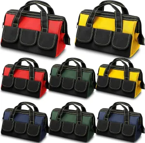 Silkfly 8 Pcs Tool Bags for Men Heavy Duty with Waterproof Hard Bottom Wide Mouth Large Tool Tote Bag Multi Pockets Organizer Tools Kit for Electrician Carpenter Mechanic Dad Gifts(13 Inch)
