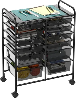 Simple Houseware Utility Cart with 12 Drawers Rolling Storage Art Craft Organizer, Black