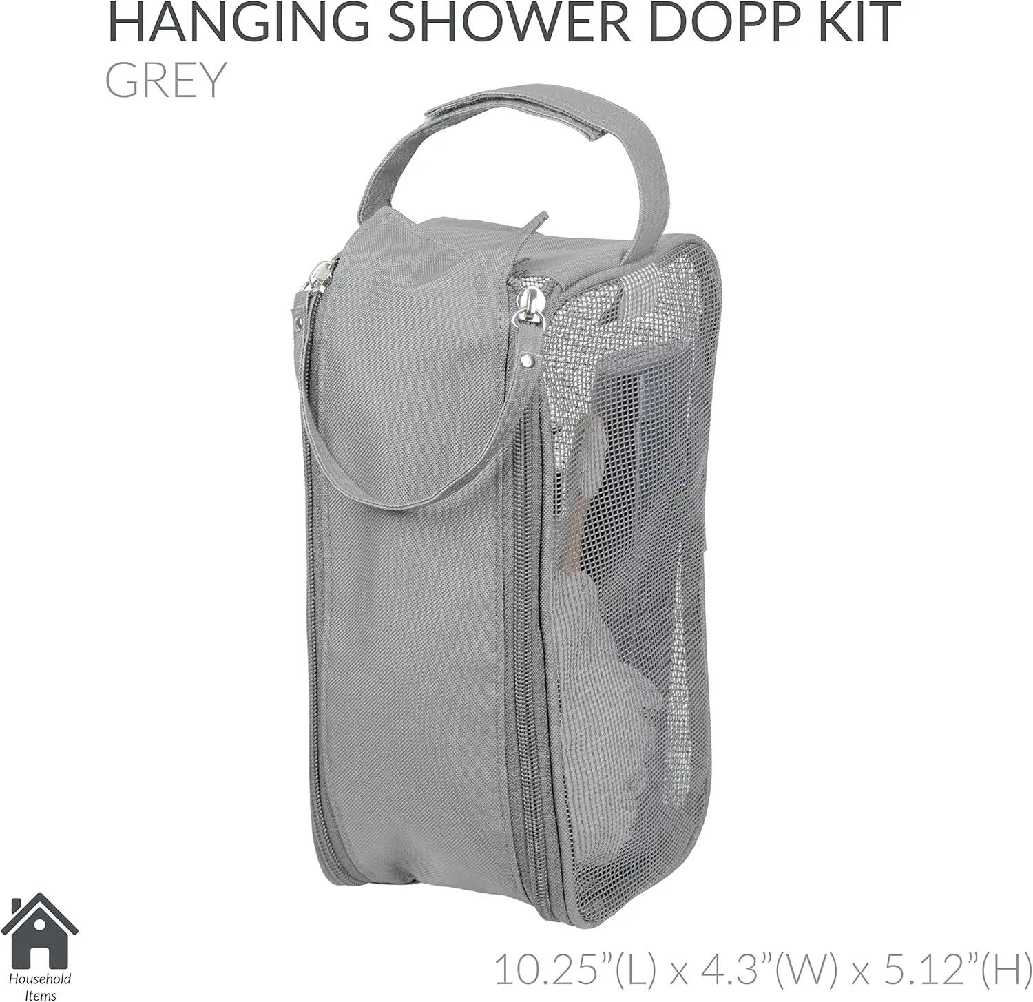 Simplify Hanging Mesh Toiletry Bag | Travel Organizer | Perfect for Dorm | Gym | Back to School | Shampoo | Shower Accessories | Grey