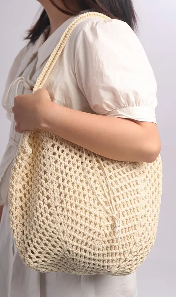 Sither Crochet Bags for Women Summer Beach Travel Mesh Bag Handbags Knit Hollow Hobo Bag for Gift