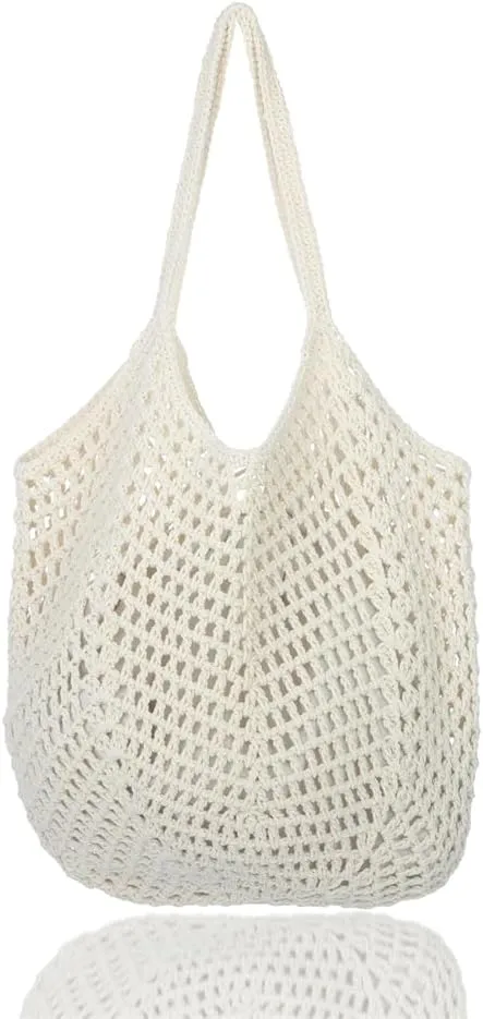 Sither Crochet Bags for Women Summer Beach Travel Mesh Bag Handbags Knit Hollow Hobo Bag for Gift