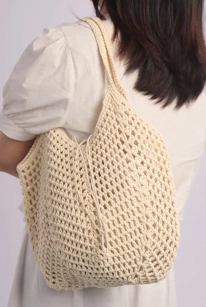 Sither Crochet Bags for Women Summer Beach Travel Mesh Bag Handbags Knit Hollow Hobo Bag for Gift