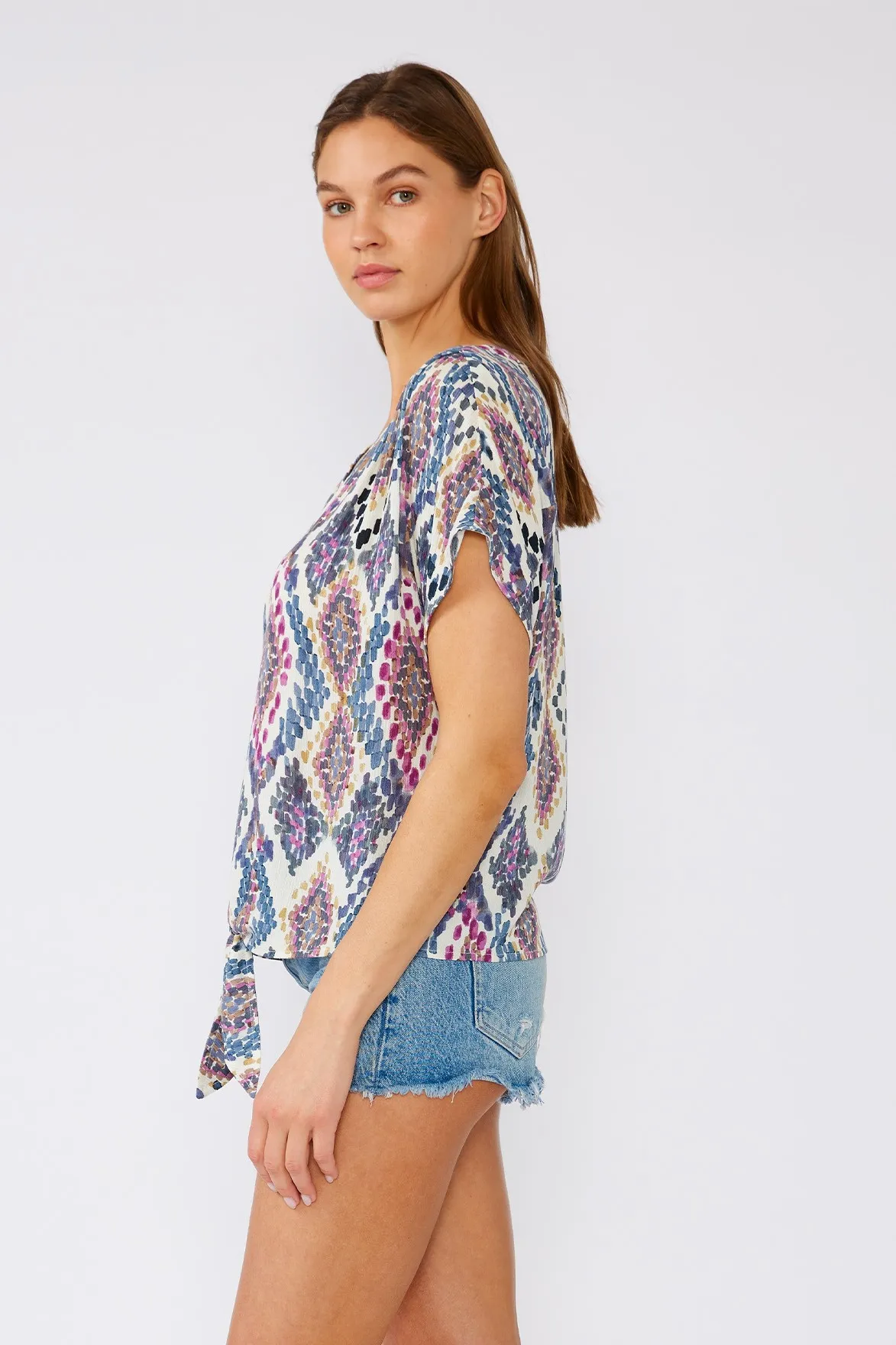 Sleevless Button Front Top W/Tie