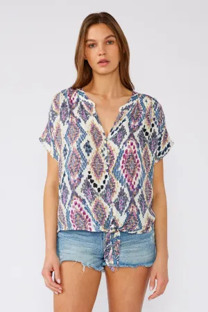 Sleevless Button Front Top W/Tie