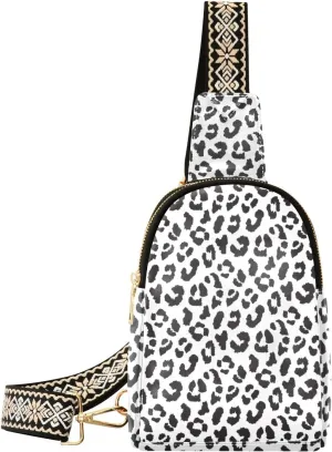 Sling Chest Bag Daypack Croddbody Backpack Leopard Print Leather Waterproof Sling Backpack for Travel Sports Running Hiking, Double-Compartment Zippered Leather Sling Chest Bag