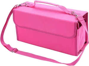 Slots Marker Storage Case with Heavy Duty Nylon Zipper Detachable Shoulder Strap Versatile Storage Bag for Markers Pens and Lipsticks for Artists and Organizers