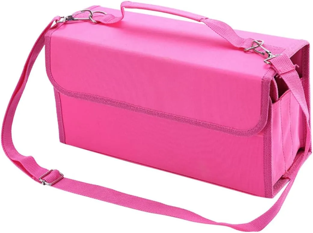 Slots Marker Storage Case with Heavy Duty Nylon Zipper Detachable Shoulder Strap Versatile Storage Bag for Markers Pens and Lipsticks for Artists and Organizers