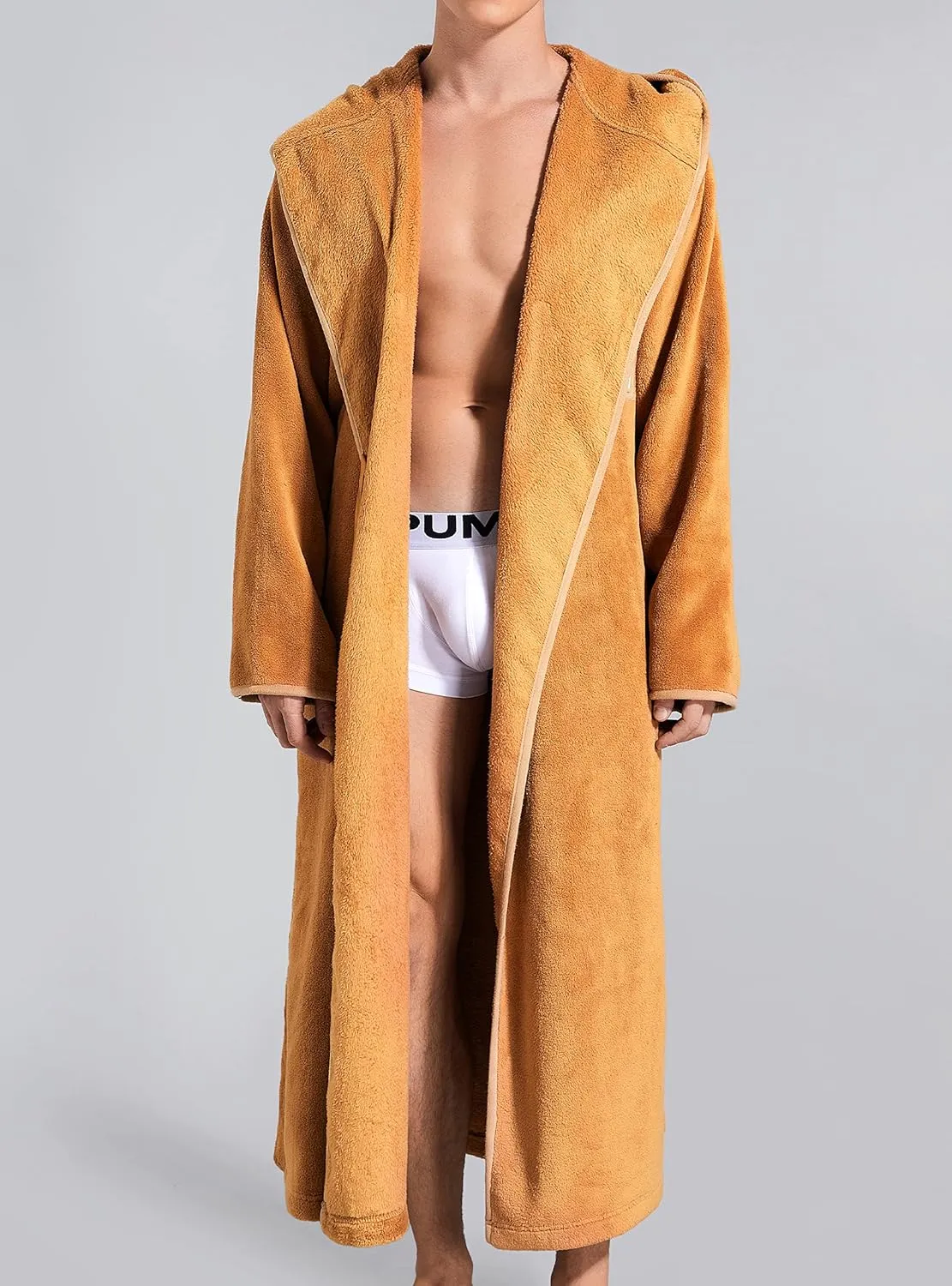SlumberMee Mens Fleece Plush Robe with Hood Ultra Soft Fluffy Full Length Long with Pockets Luxurious House Coat