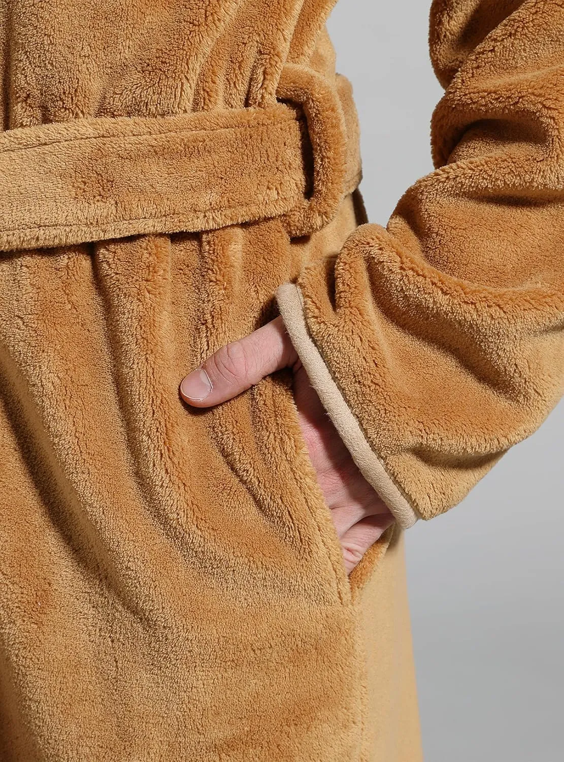 SlumberMee Mens Fleece Plush Robe with Hood Ultra Soft Fluffy Full Length Long with Pockets Luxurious House Coat