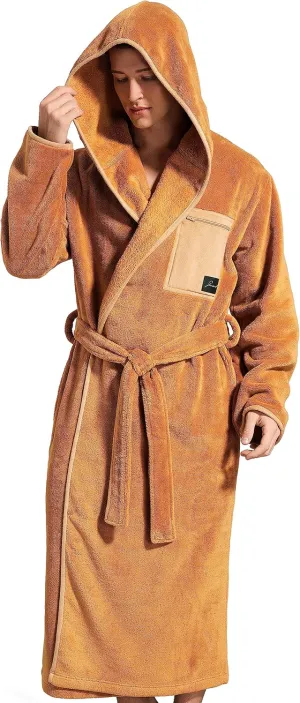 SlumberMee Mens Fleece Plush Robe with Hood Ultra Soft Fluffy Full Length Long with Pockets Luxurious House Coat
