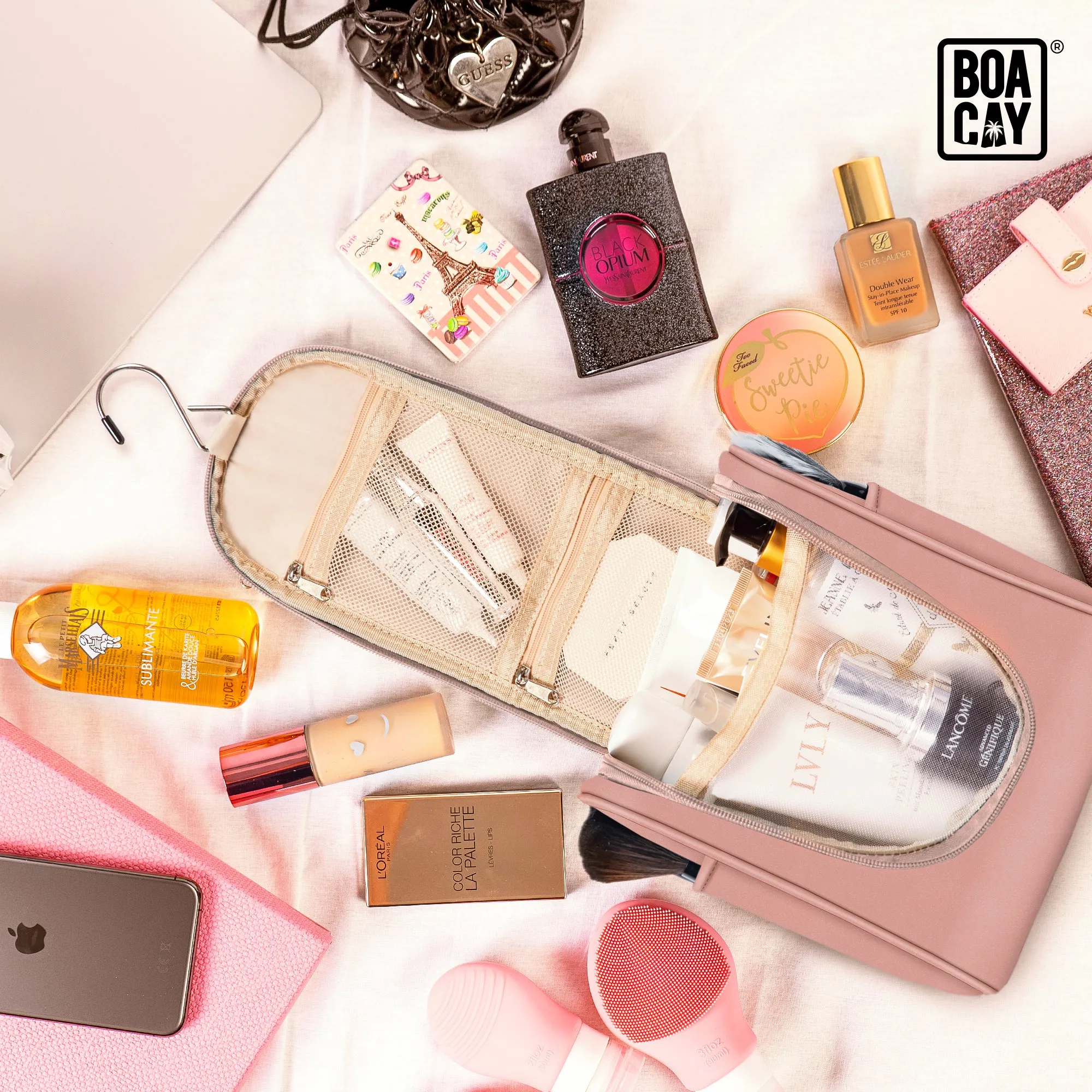 Small Collapsible Hanging Toiletry Bag - Dusty Rose