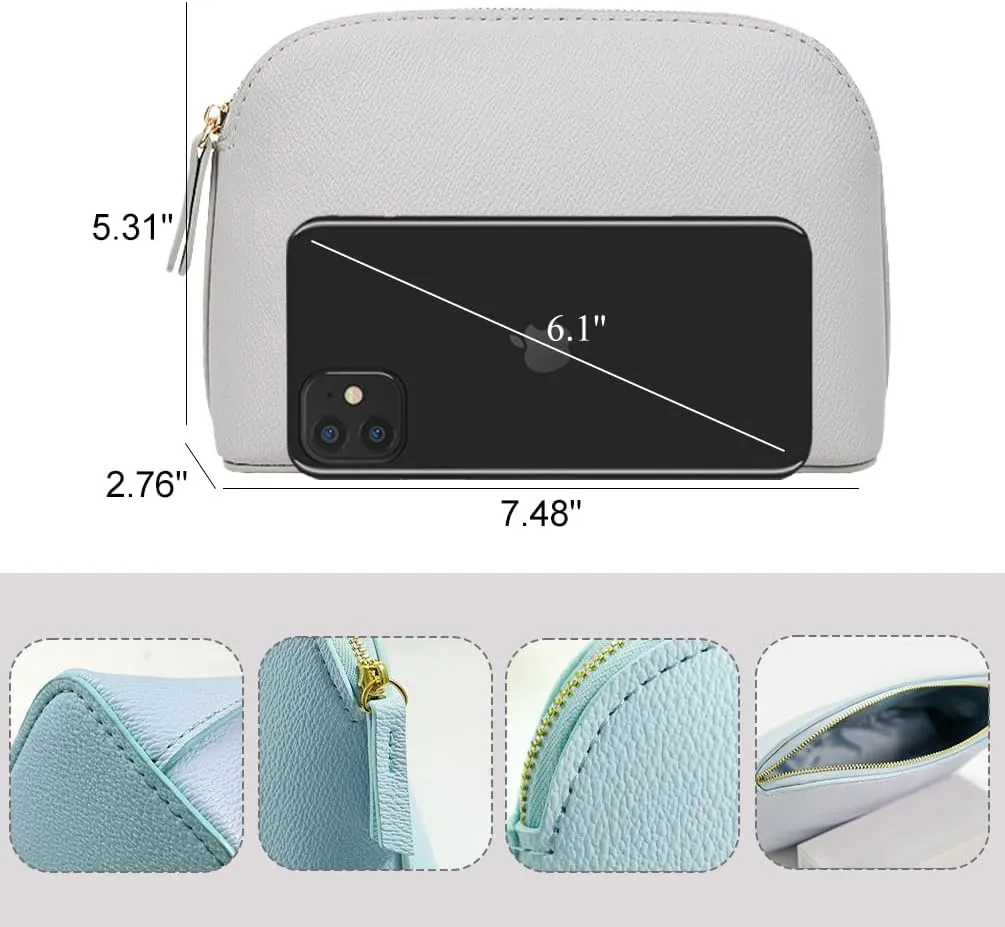 Small Cosmetic Bag for Women, Small Beauty Bag for Purse, Travel Makeup Organizer Pouch with Zipper (Light Grey)