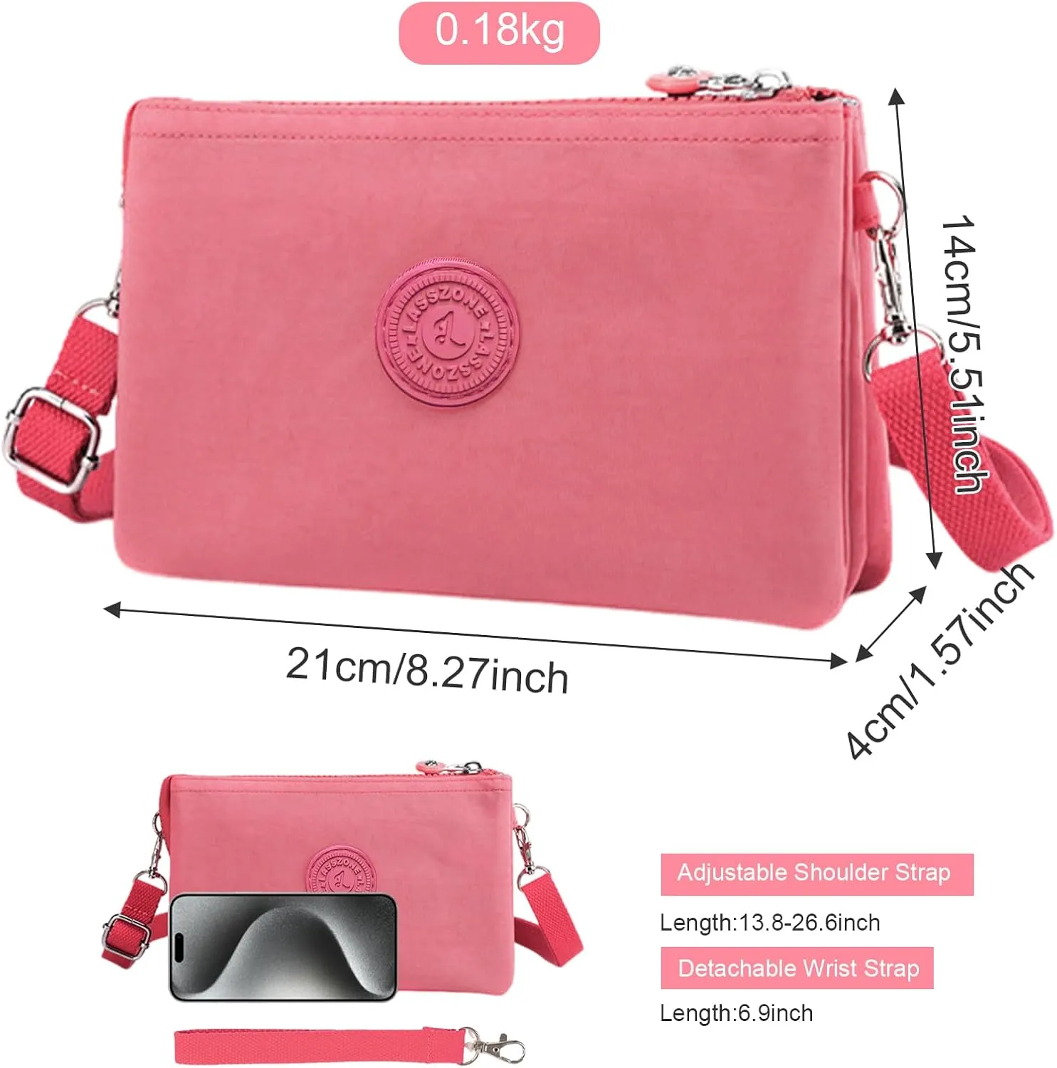 Small Crossbody Bag for Women Lightweight Nylon Shoulder Handbag Multi Pocket Clutch Purse Mobile Phone Bag