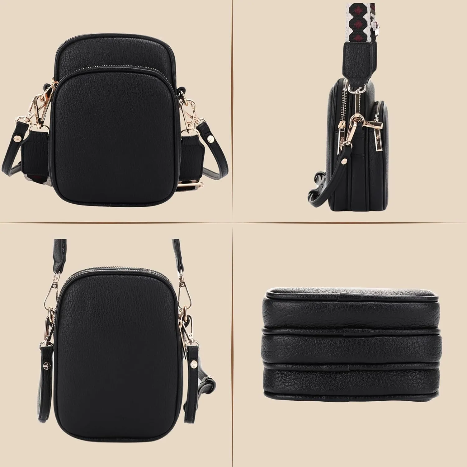 Small Crossbody Bag for Women, Triple Compartment Shoulder Bag with Double Strap