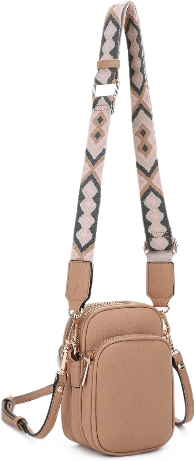 Small Crossbody Bag for Women, Triple Compartment Shoulder Bag with Double Strap