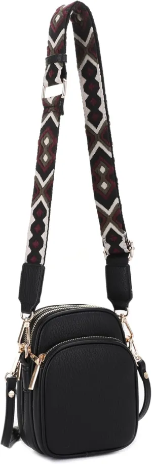 Small Crossbody Bag for Women, Triple Compartment Shoulder Bag with Double Strap