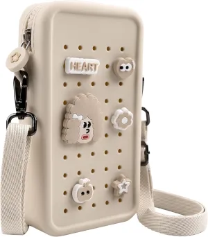 Small Crossbody Bag for Women with Customizable Charm Holes, Compact & Durable with Adjustable Strap, Perfect for Everyday Use (Beige)