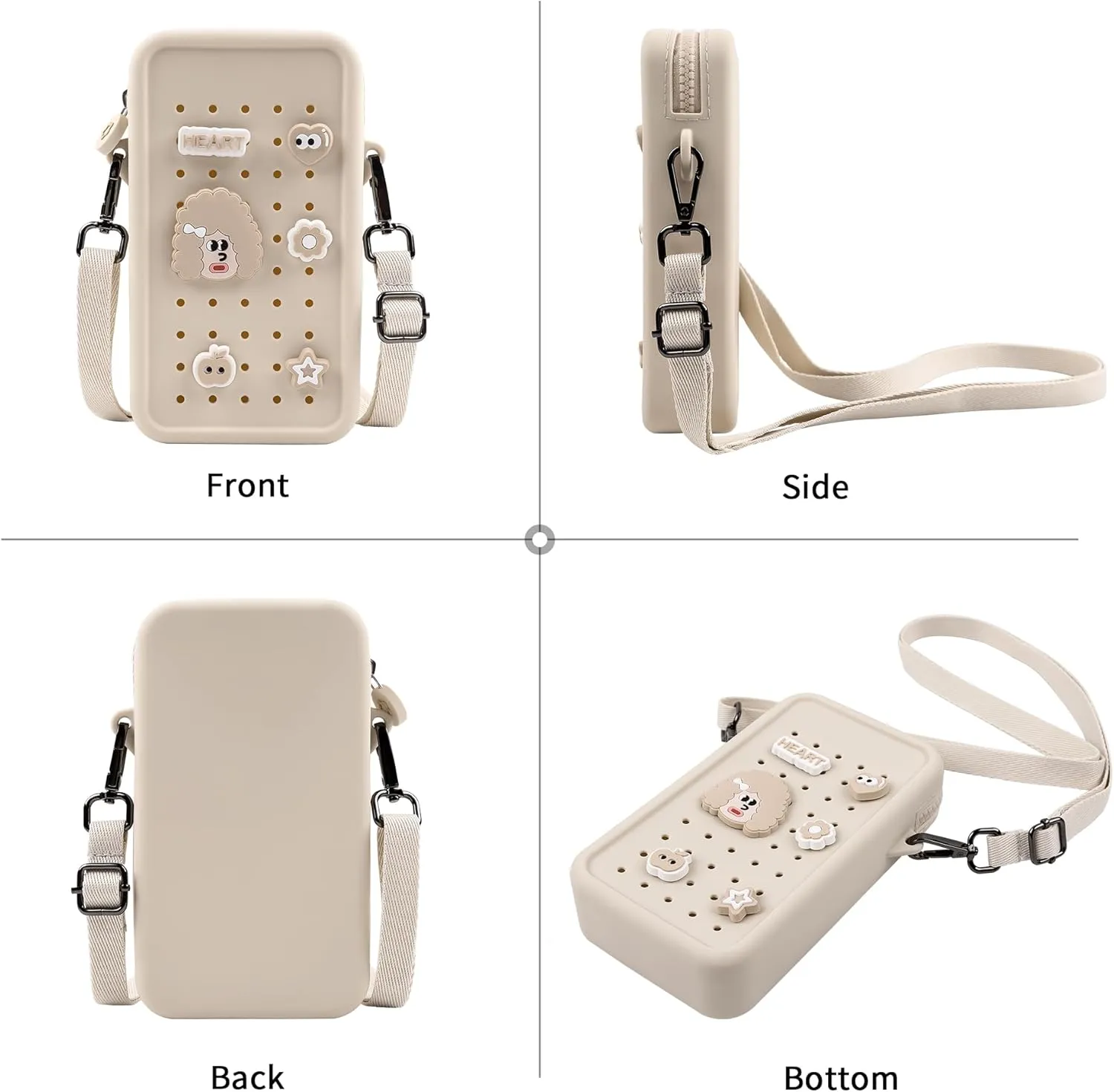 Small Crossbody Bag for Women with Customizable Charm Holes, Compact & Durable with Adjustable Strap, Perfect for Everyday Use (Beige)