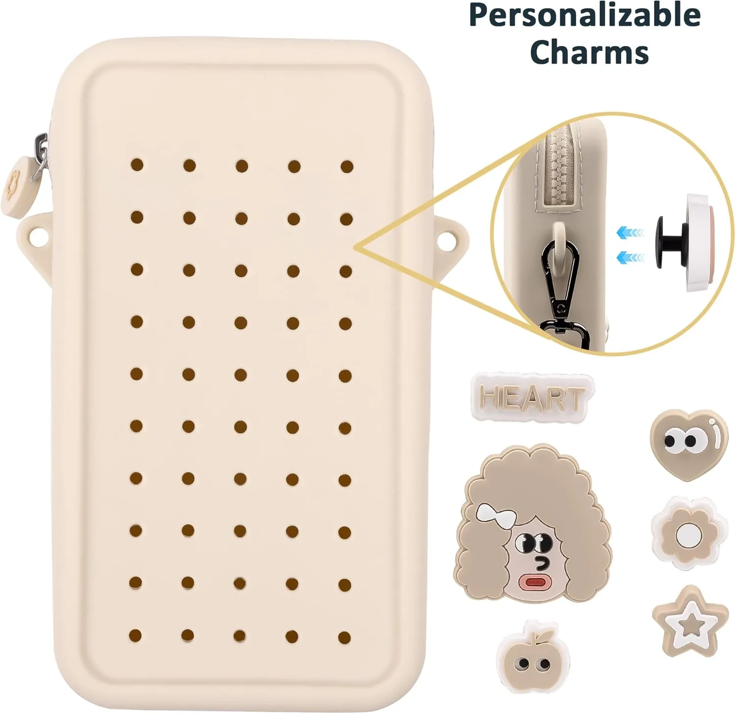 Small Crossbody Bag for Women with Customizable Charm Holes, Compact & Durable with Adjustable Strap, Perfect for Everyday Use (Beige)