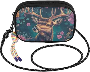 Small Crossbody Bags Elk Portrait Flower for Women Cell Phone Purses Shoulder Bag Handbag with Adjustable Strap
