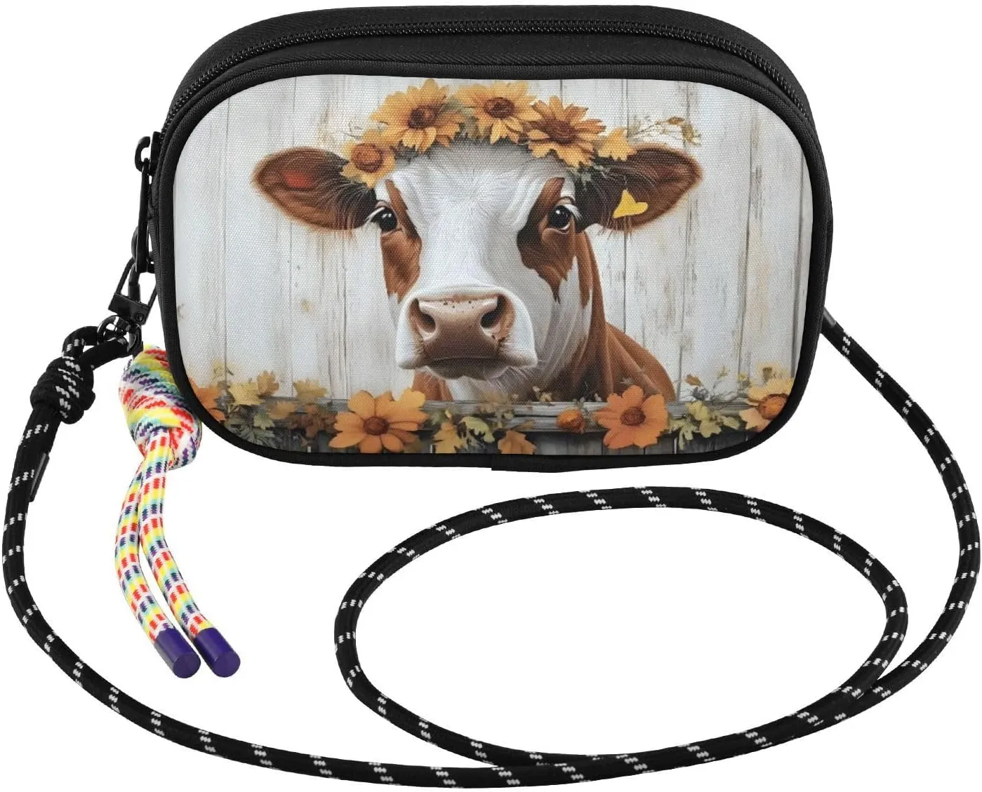 Small Crossbody Bags Highland Cow Fence Flowers for Women Cell Phone Purses Shoulder Bag Handbag with Adjustable Strap