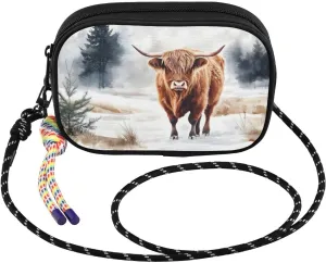 Small Crossbody Bags Winter Highland Cow for Women Cell Phone Purses Women's Shoulder Handbag Wallet Purse