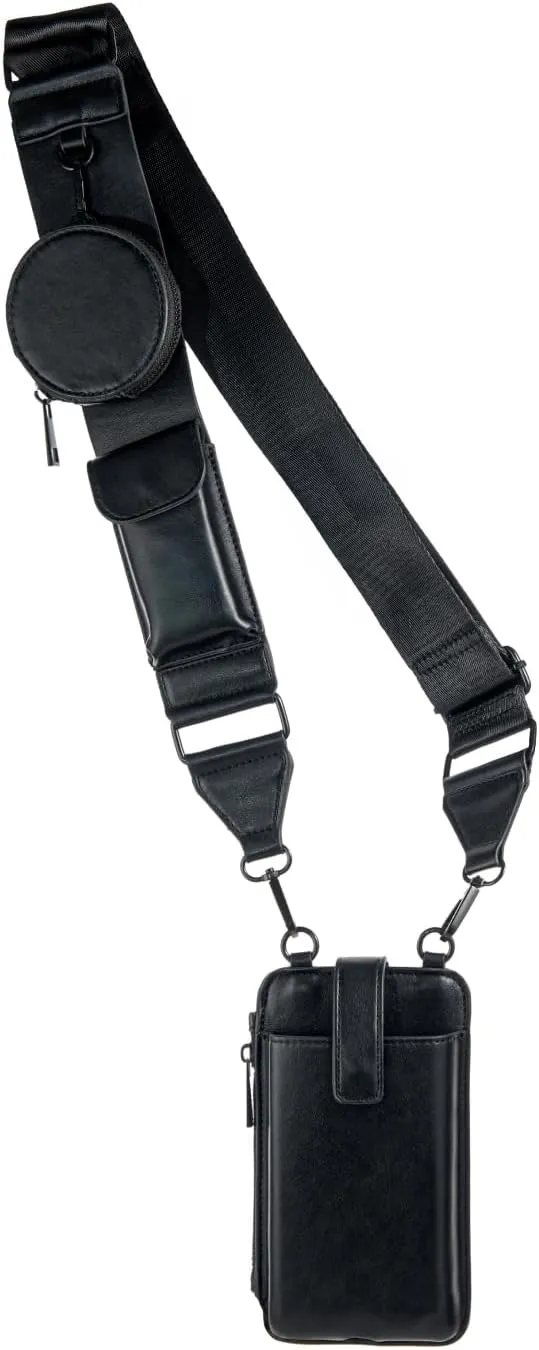 Small Crossbody Cell Phone Bag for Women and Men, Multi-Pocket Shoulder Purse with Adjustable & Removable Strap (Black)