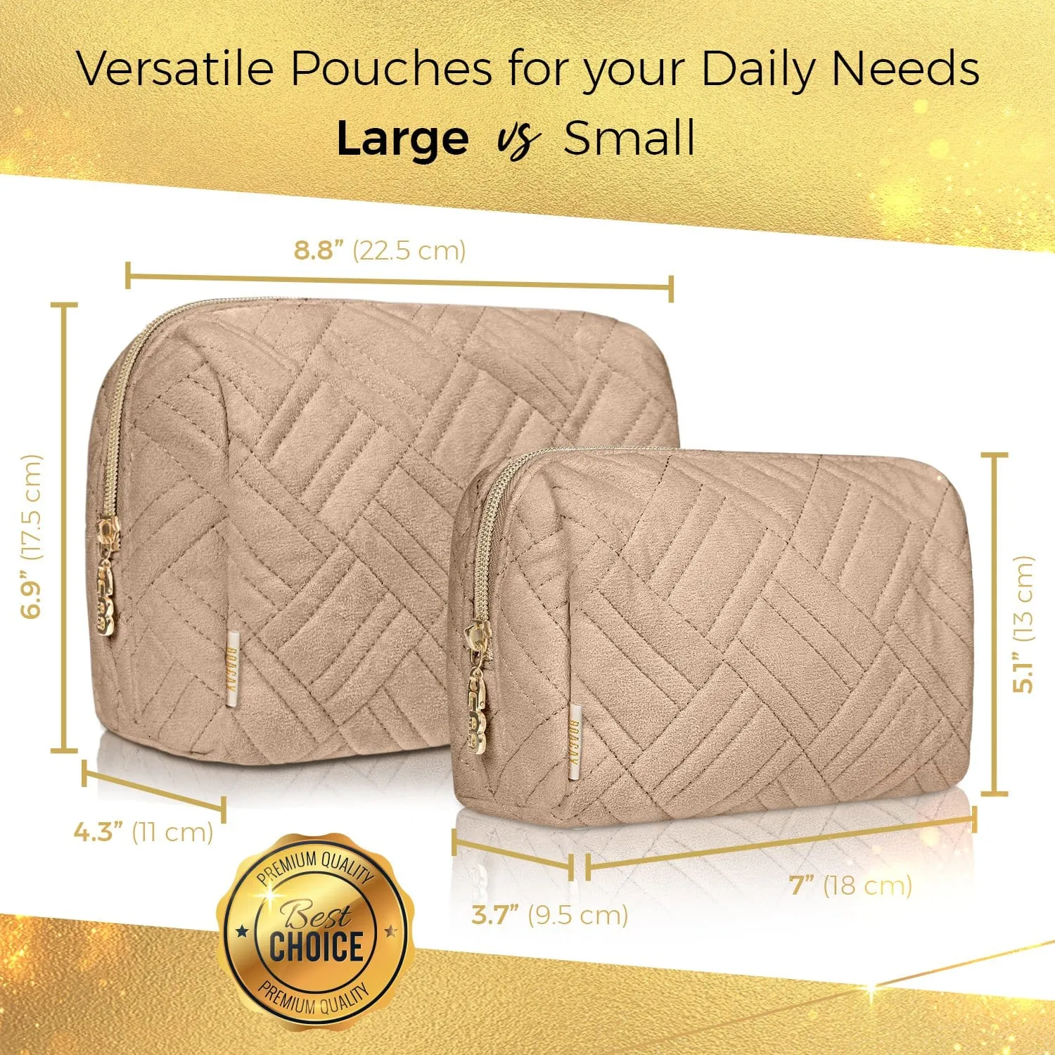 Small Embroidered Cosmetic Pouch - Camel Brown