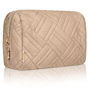 Small Embroidered Cosmetic Pouch - Camel Brown