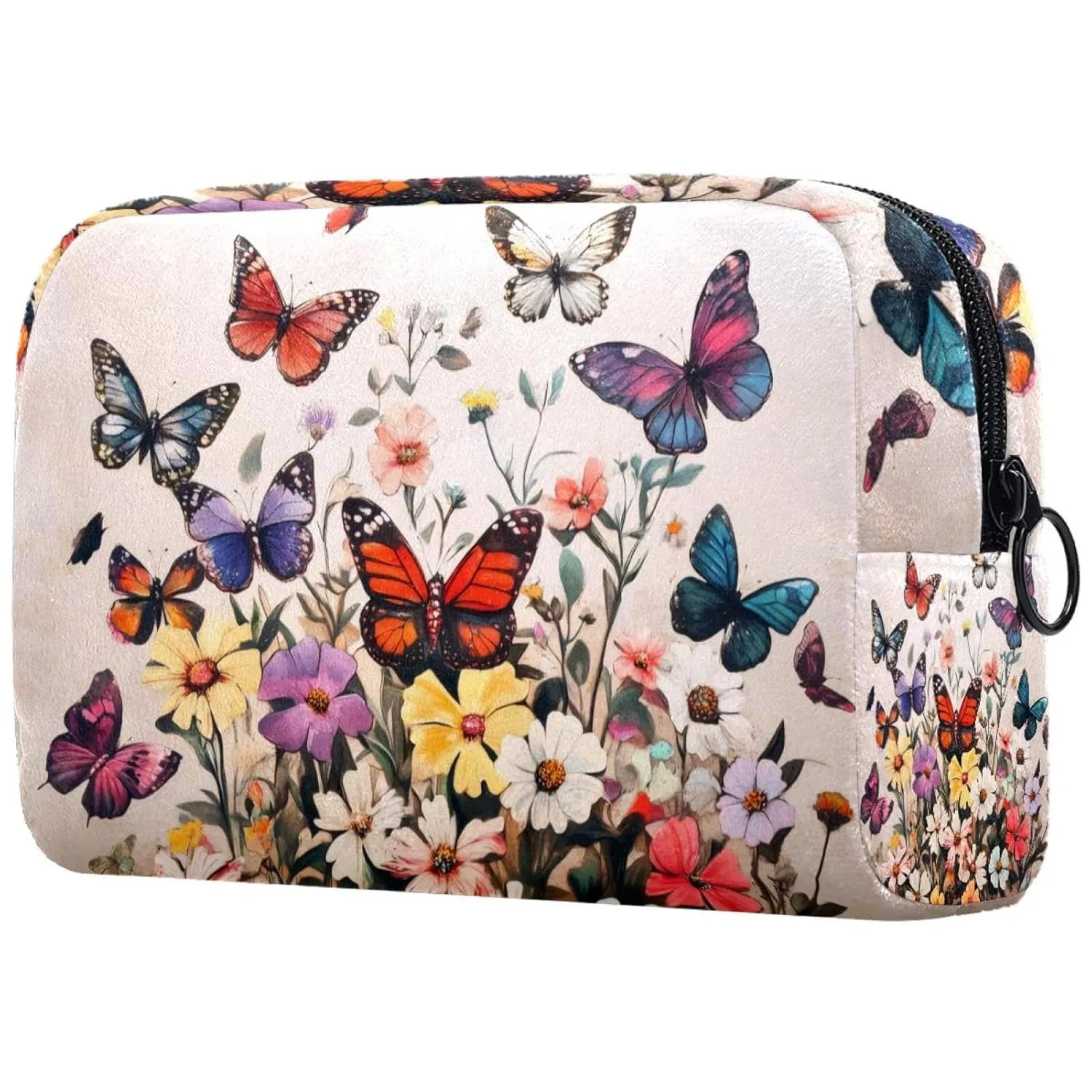 Small Makeup Bag Pouch for Purse, Travel Cosmetic Bag, Portable Toiletry Bag for Women Girls Gifts - Watercolor Cosmos Flowers Butterfly