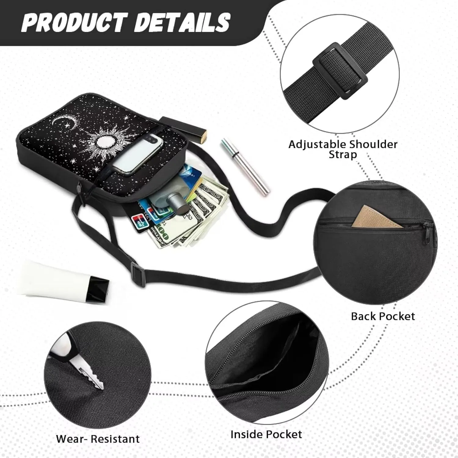 Small Messenger Bag Purse Crossbody Bag with Adjustable Strap for Women Men for Travel Outdoor Sports