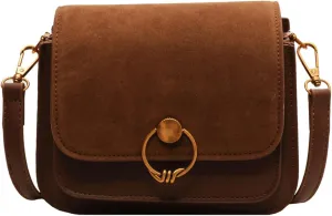 Small Mini Bag Vintage PU Leather Suede Crossbody Bag 2025 Fall Casual Shoulder Bag with Flap Closure Elegant Lock Decoration