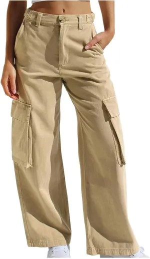 SMIDOW Womens Baggy Cargo Pants Jeans Chino Pants Jeans with Multiple Pockets Straight Leg Workout Casual Denim Pants