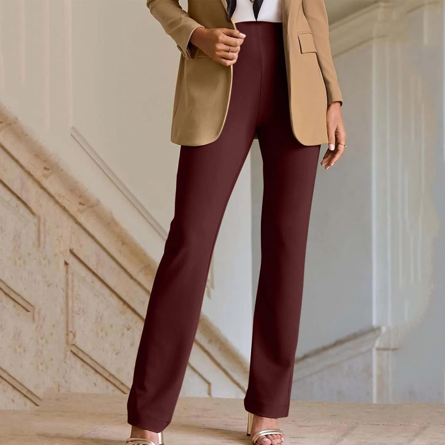 SMIDOW Womens Dress Pants for Work Business Casual High Waisted Straight Leg Bootcut Stretchy Pant Regular Fit