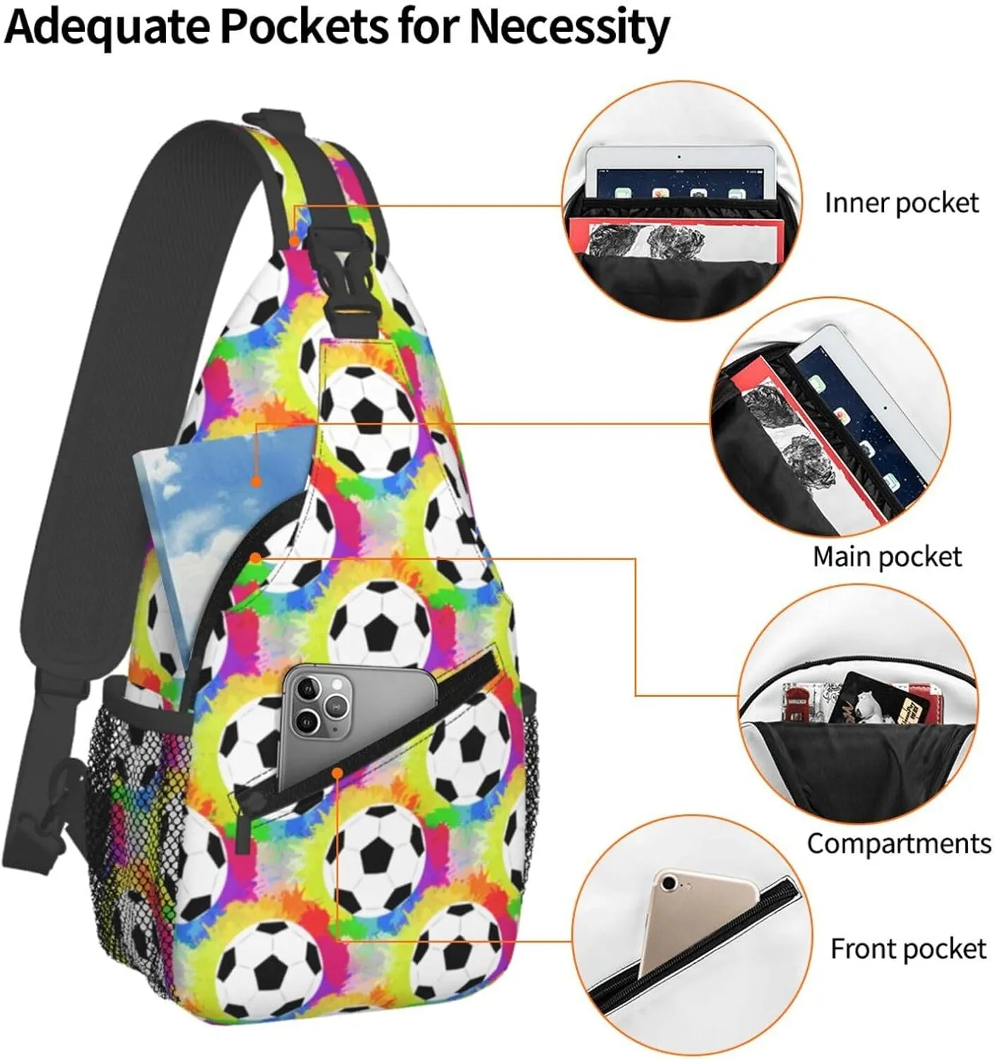 Soccer Crossbody Bag Soccer Sport Shoulder Bag Backpack Sport Sling Bag Chest Casual Daypack Bag
