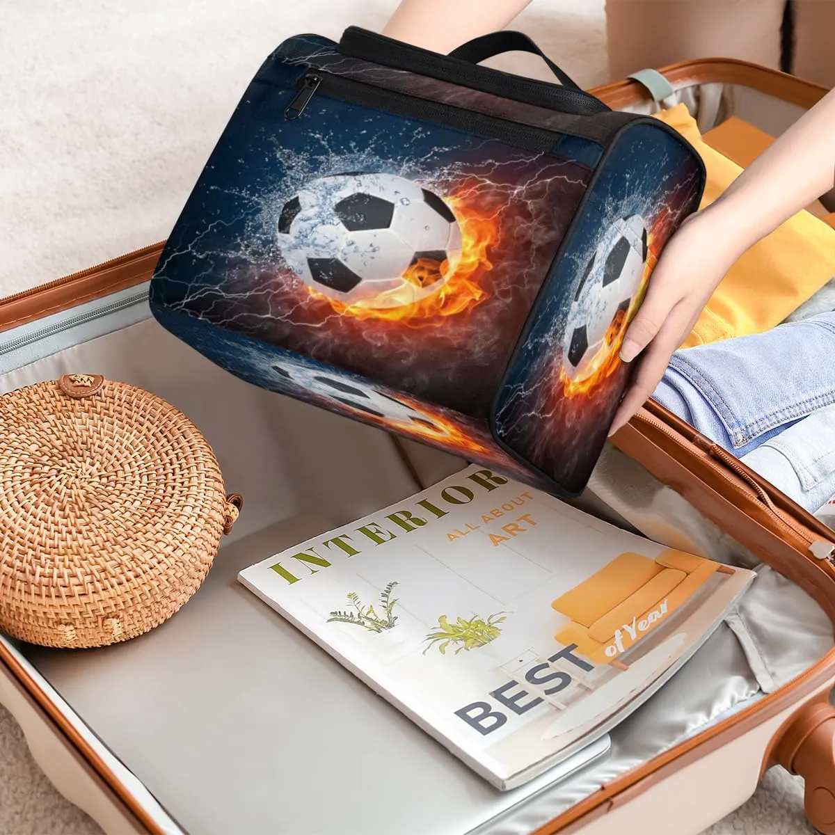 Soccer Hanging Toiletry Bag for Men Women Travel Cosmetic Makeup Organizer Bag Water Resistant Large Portable Wash Case for Accessories, Toiletries, Cosmetics