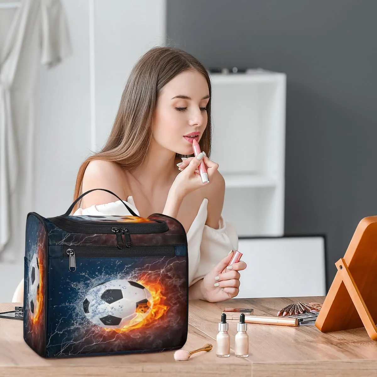 Soccer Hanging Toiletry Bag for Men Women Travel Cosmetic Makeup Organizer Bag Water Resistant Large Portable Wash Case for Accessories, Toiletries, Cosmetics