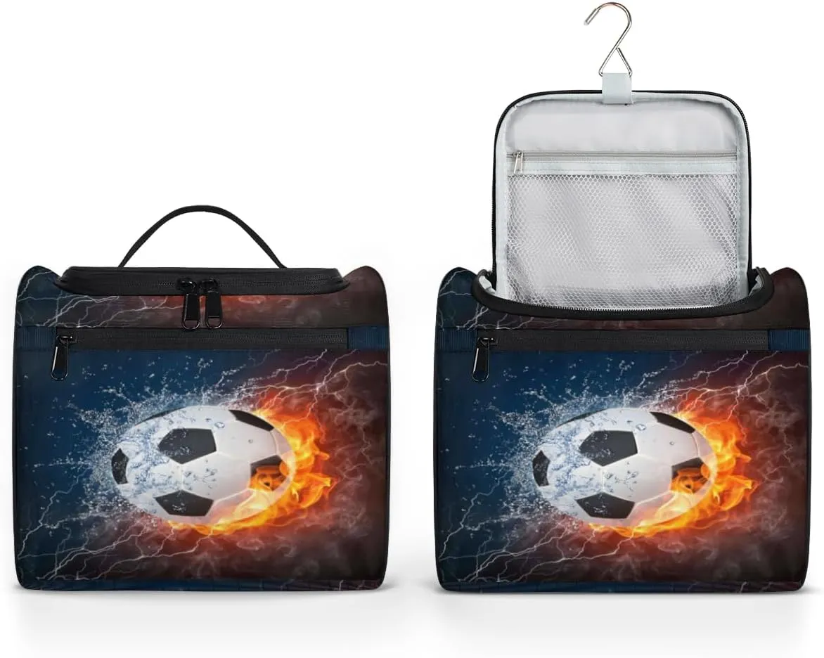 Soccer Hanging Toiletry Bag for Men Women Travel Cosmetic Makeup Organizer Bag Water Resistant Large Portable Wash Case for Accessories, Toiletries, Cosmetics