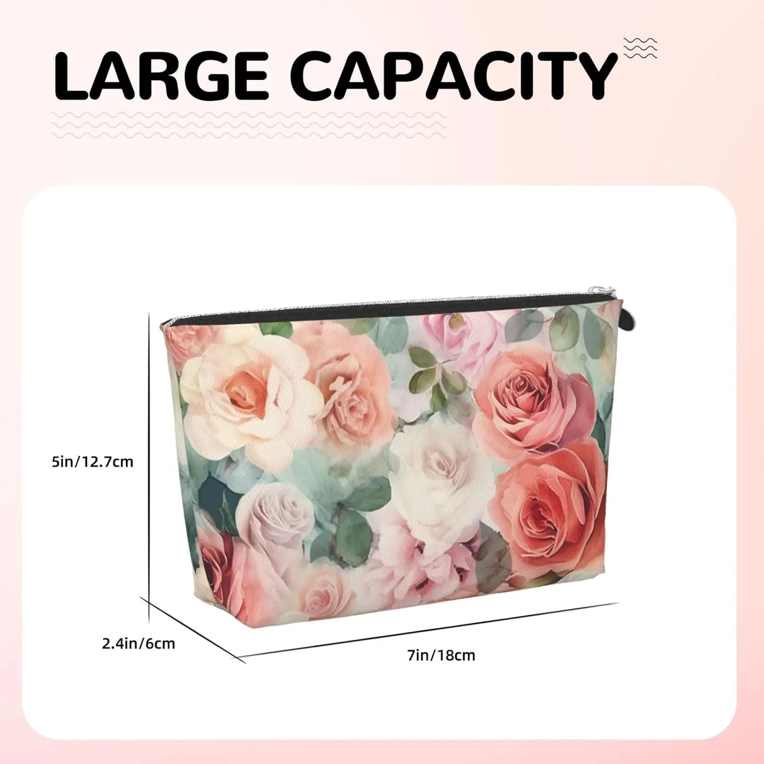 Soft Color Pale Faded Mix Of Roses Cosmetic Bag Pu Leather Waterproof Makeup Bag Portable Travel Toiletry Bag Organizer Silver Zipper Pouch For Women Ladies Gift