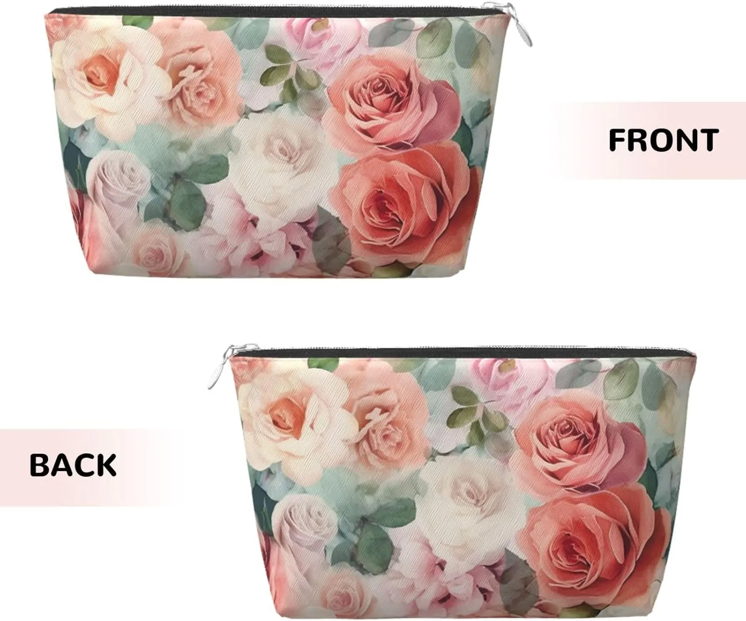 Soft Color Pale Faded Mix Of Roses Cosmetic Bag Pu Leather Waterproof Makeup Bag Portable Travel Toiletry Bag Organizer Silver Zipper Pouch For Women Ladies Gift