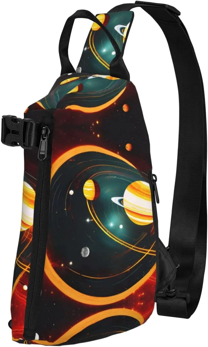 Solar System Jupiter Saturn Print Crossbody Backpack - Versatile Sling Bag Casual Daypack For Travel,Hiking,Gym