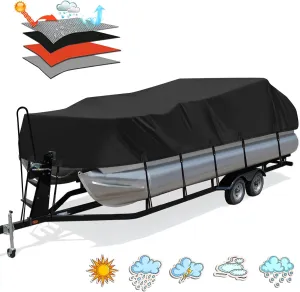 Solim Trailerable 1200D PU Heavy Duty Pontoon Boat Cover, 19-21ft Waterproof Oxford Marine Grade UV Resistant Polyester Canvas Cover, Boat Cover for Pontoon with 16 Adjustable Tie Down Straps, Black