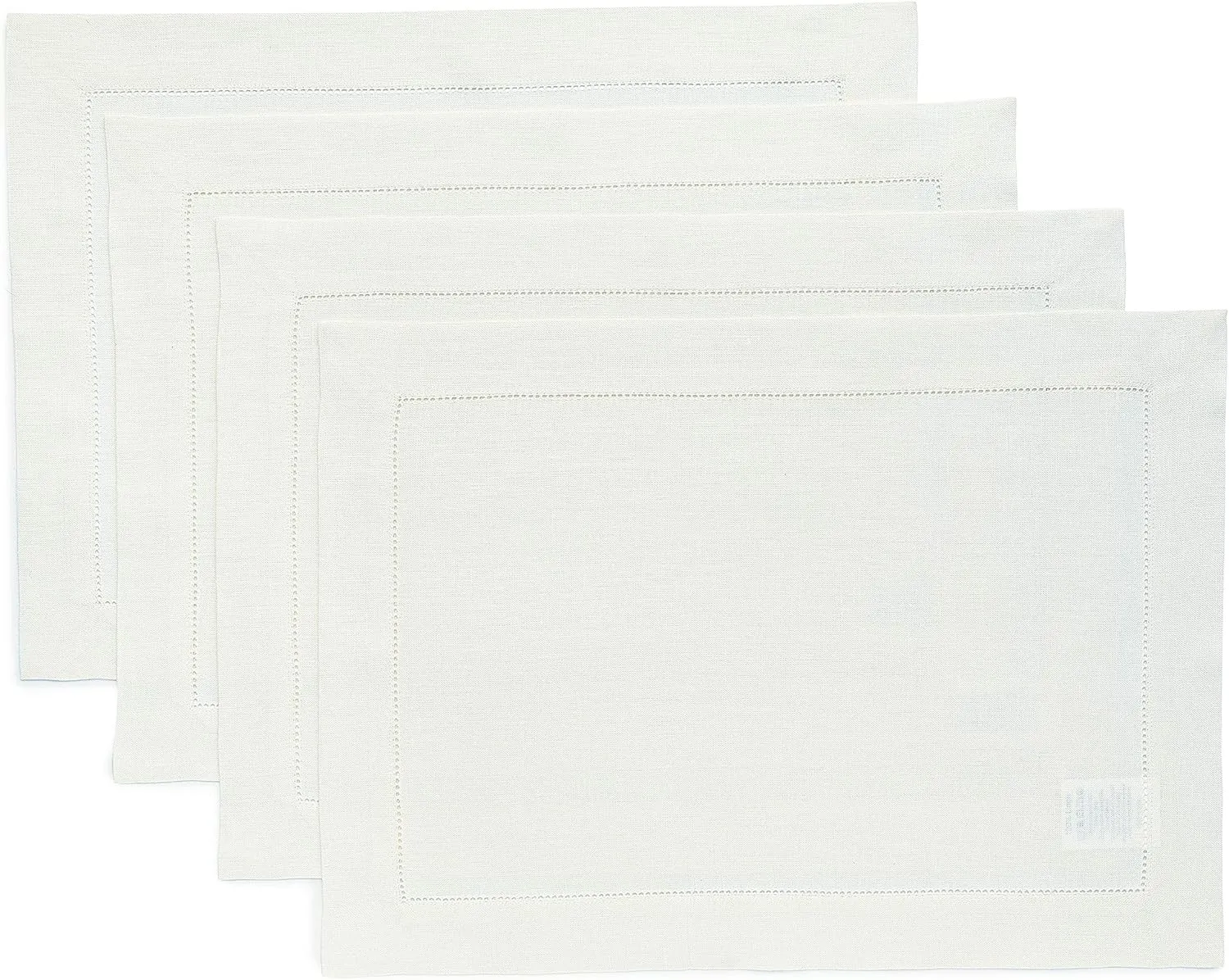 Solino Home Linen Placemats Set of 4 - Classic Hemstitch Ivory Placemats 14 x 19 Inch - 100% Pure Linen Table Mats for Spring, Summer