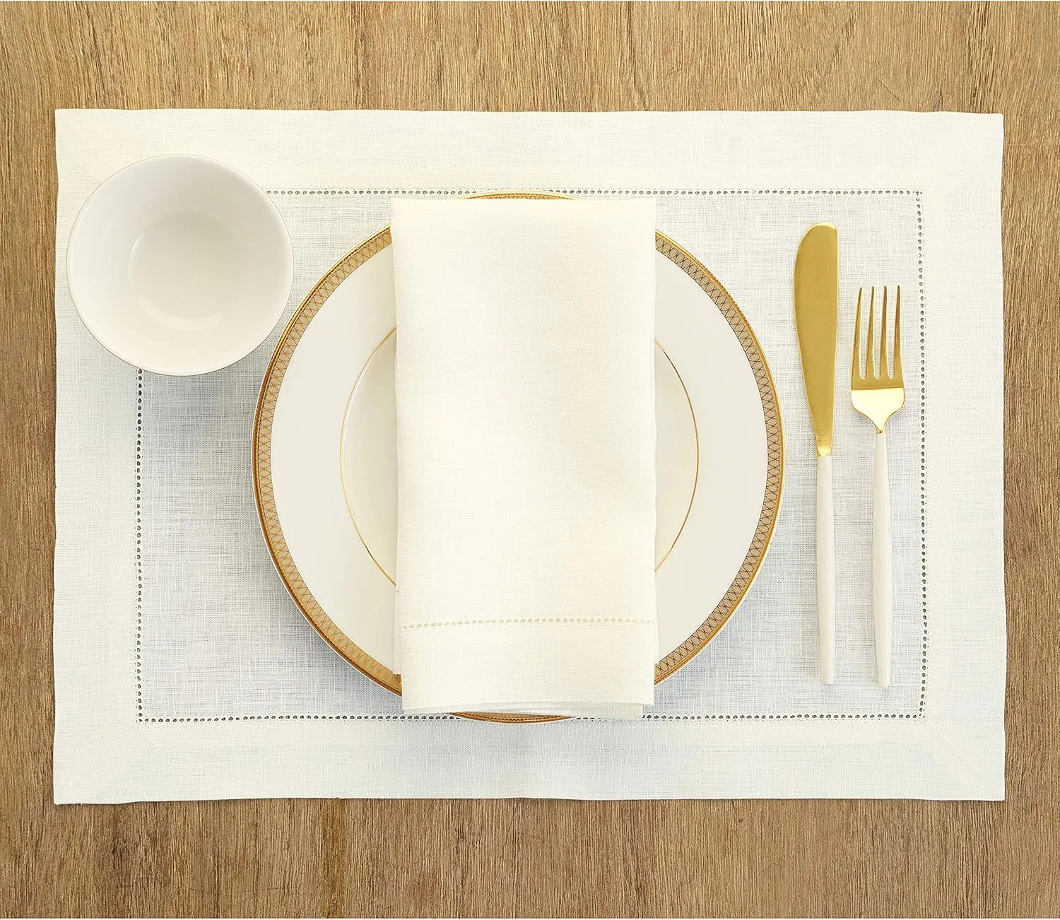 Solino Home Linen Placemats Set of 4 - Classic Hemstitch Ivory Placemats 14 x 19 Inch - 100% Pure Linen Table Mats for Spring, Summer