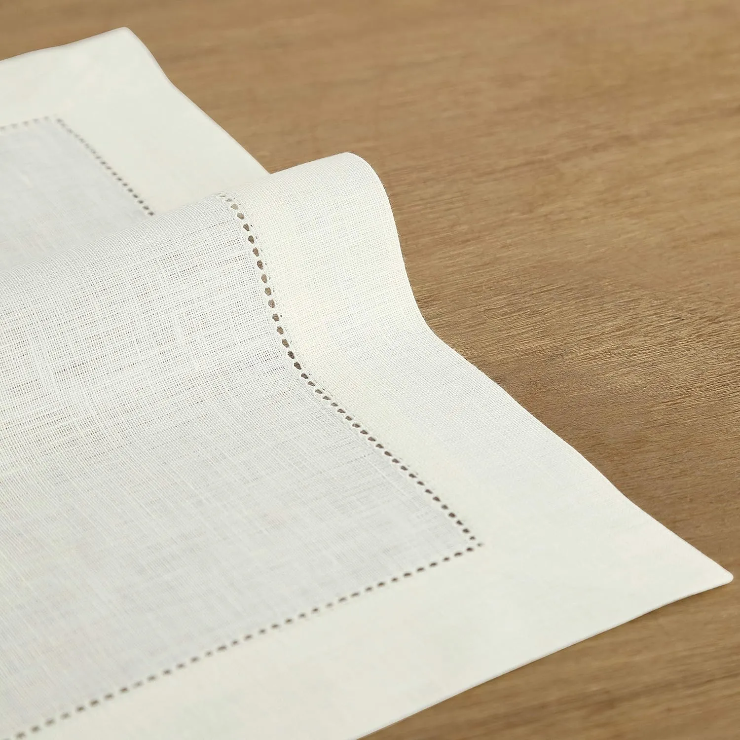 Solino Home Linen Placemats Set of 4 - Classic Hemstitch Ivory Placemats 14 x 19 Inch - 100% Pure Linen Table Mats for Spring, Summer