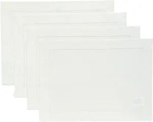 Solino Home Linen Placemats Set of 4 - Classic Hemstitch Ivory Placemats 14 x 19 Inch - 100% Pure Linen Table Mats for Spring, Summer