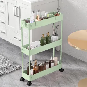 SPACELEAD Slim Storage Cart 3 Tier,Bathroom Organizer Rolling Utility,Mobile Shelving Unit Slide Out for Office, Kitchen, Laundry Room & Narrow Places，Green
