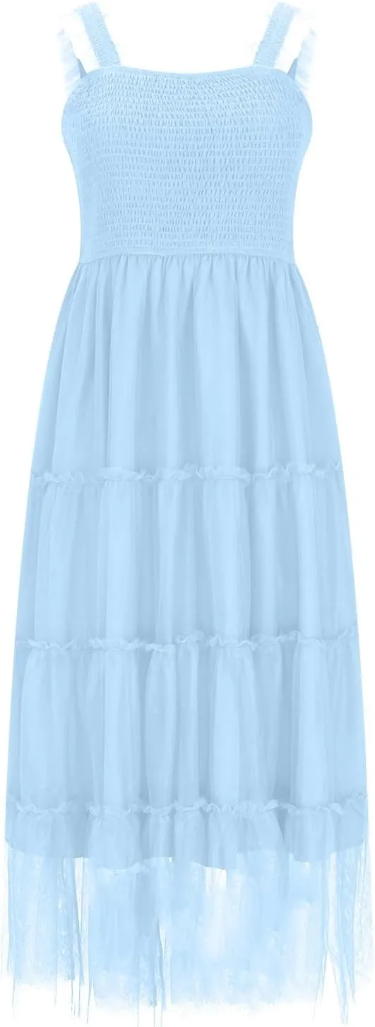 Square Neck Smocked Maxi Dress for Women with Ruffled Straps TieBoho Beach Dress