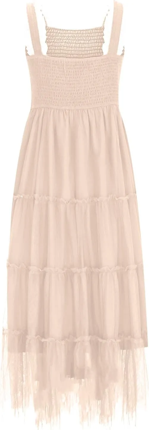 Square Neck Smocked Maxi Dress for Women with Ruffled Straps TieBoho Beach Dress