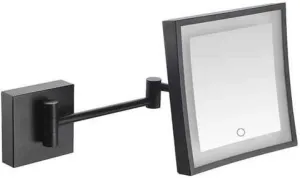 Square Vanity Cosmetic Mirror Wall Mount 3X Magnification Extendable for Shaving in Bedroom (Color : Black, Size : Powered by Plug)